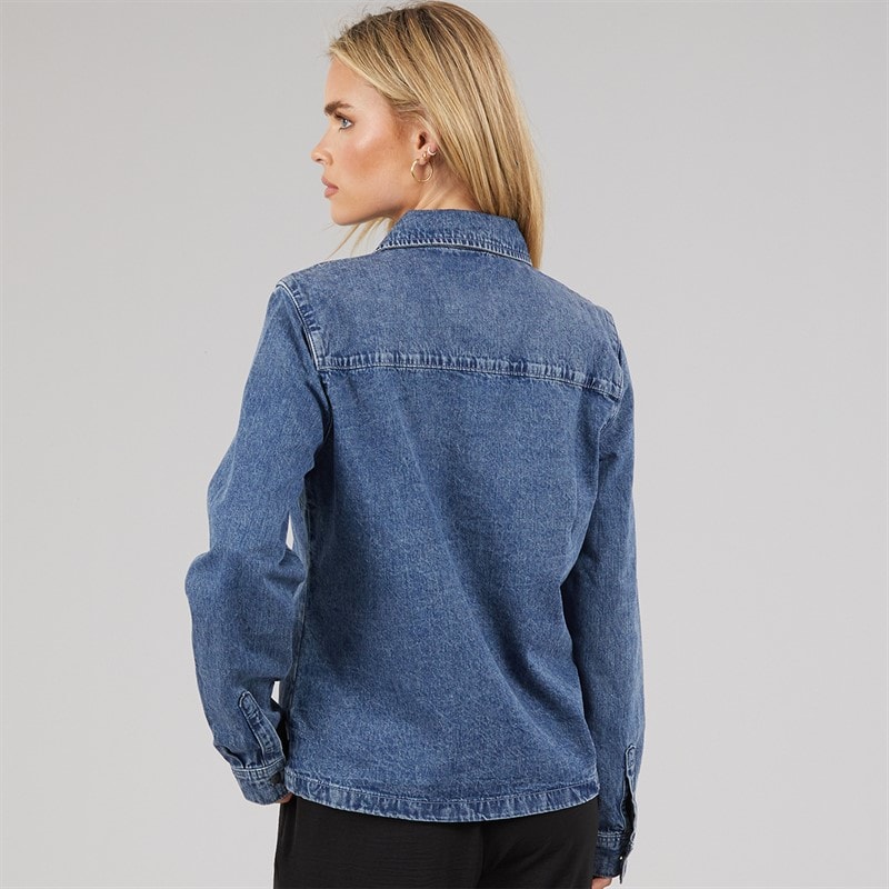 Noisy May Dame Signe Denim Skjorte Medium Blue Denim - Billede 2