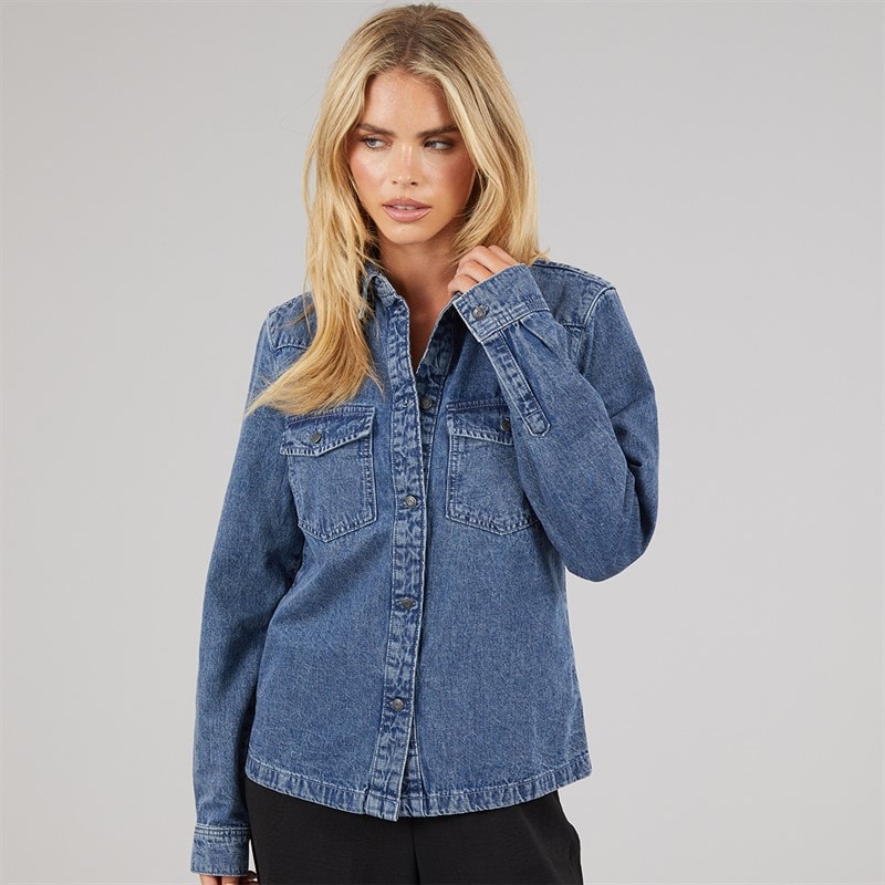 Noisy May Dame Signe Denim Skjorte Medium Blue Denim - Billede 3