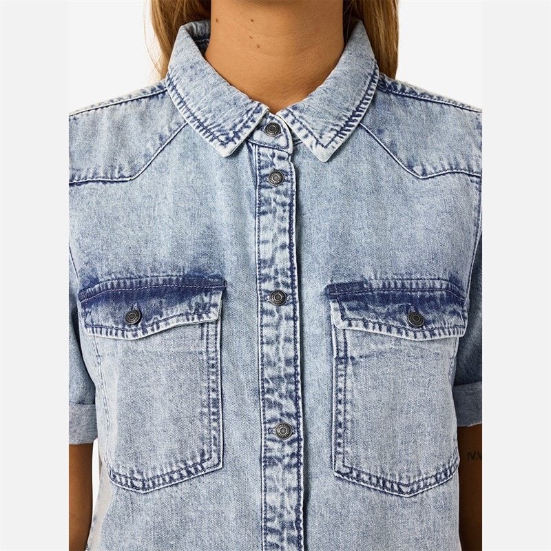 Noisy May Dame Signe Denim Kjole Light Blue Denim - Billede 4