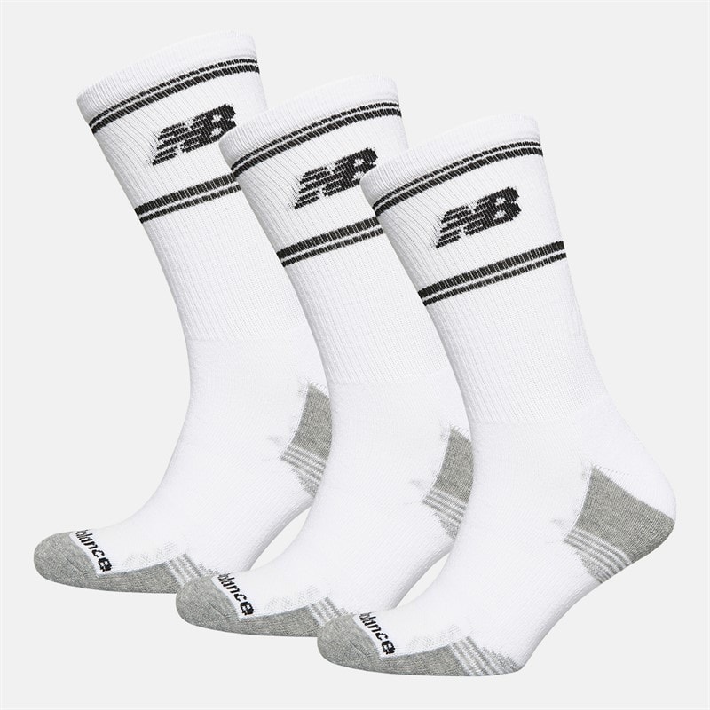 New Balance Med Stripe Logo Tre Par Crew Sokker Hvid / Sort