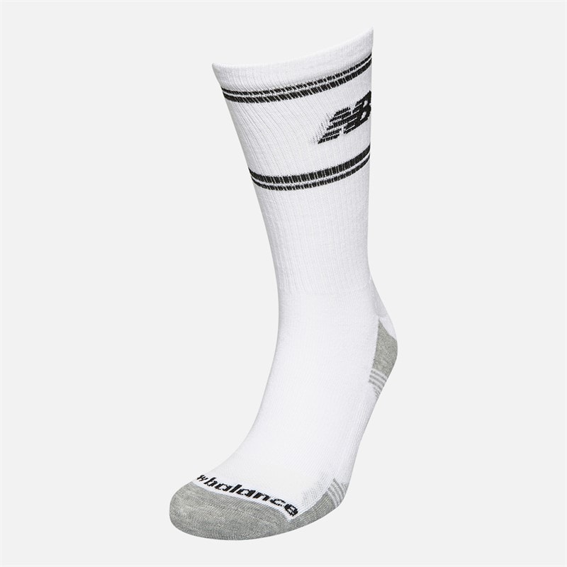 New Balance Med Stripe Logo Tre Par Crew Sokker Hvid / Sort - Billede 2
