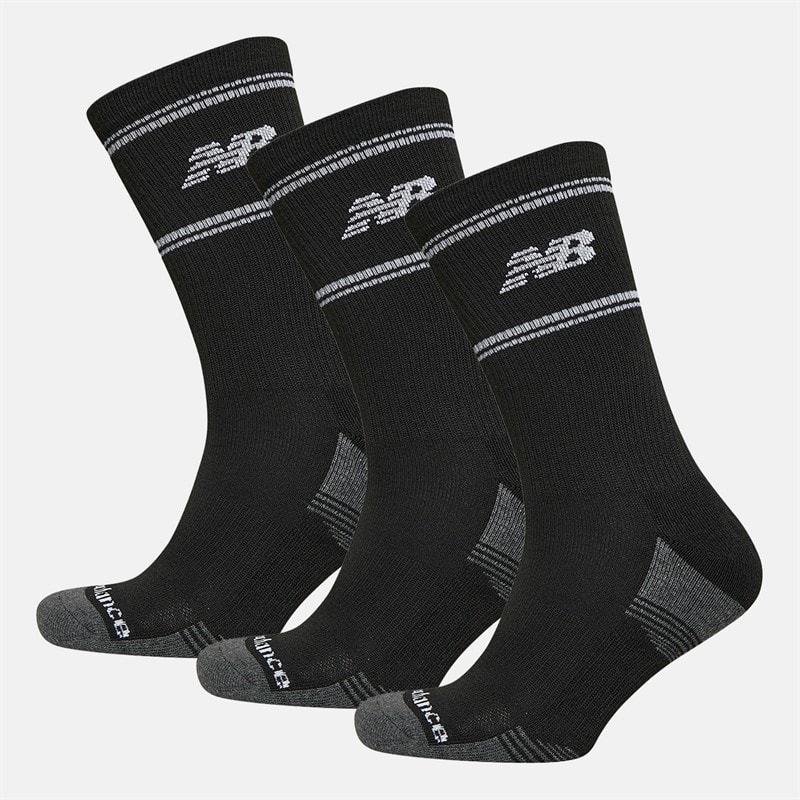 New Balance Med Stripe Logo Tre Par Crew Sokker Sort/Hvid