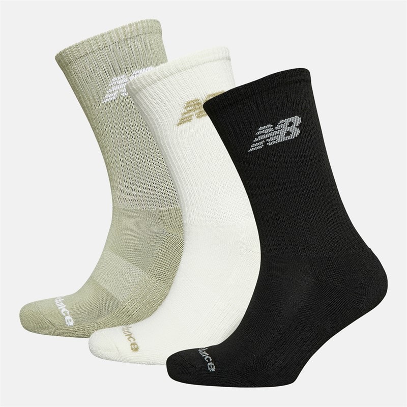 New Balance Flyvende Logo Tre Par Crew Sokker Olvine / Havsalt / Sort
