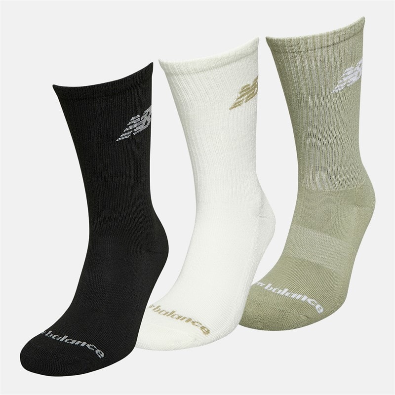 New Balance Flyvende Logo Tre Par Crew Sokker Olvine / Havsalt / Sort - Billede 2