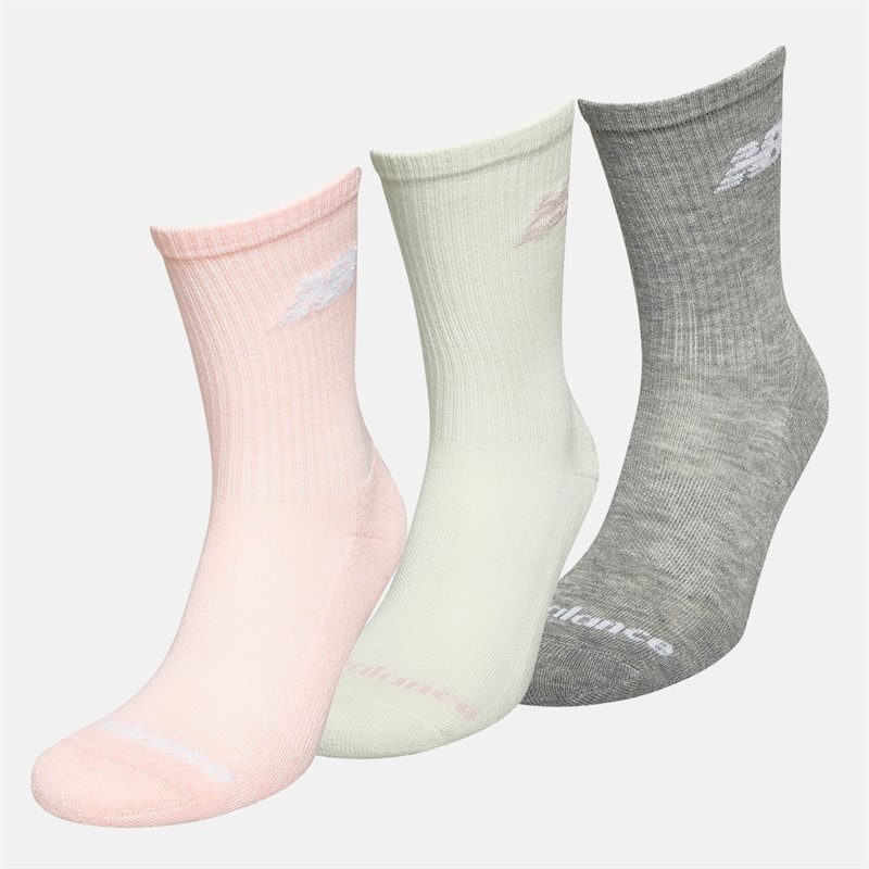 New Balance Dame Flying Logo Tre Par Crew Sokker Pink / Grå Heather / Havsalt - Billede 2