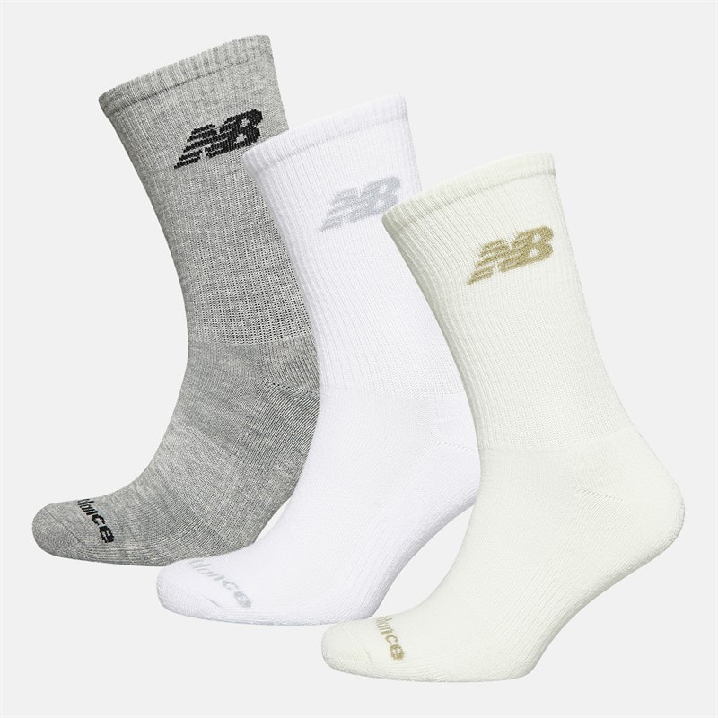 New Balance Flyvende Logo Tre Par Crew Strømper Hvid / Grå Heather / Havsalt