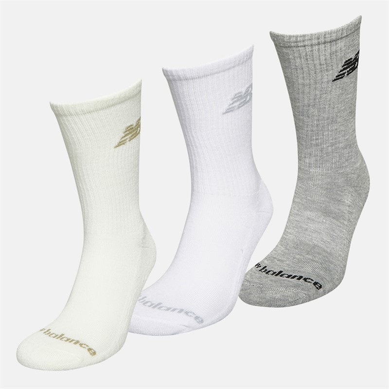 New Balance Flyvende Logo Tre Par Crew Strømper Hvid / Grå Heather / Havsalt - Billede 2