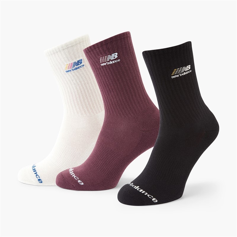 New Balance Broderi logo tre pak crew sokker Hvid/Sort/Burgundy - Billede 1