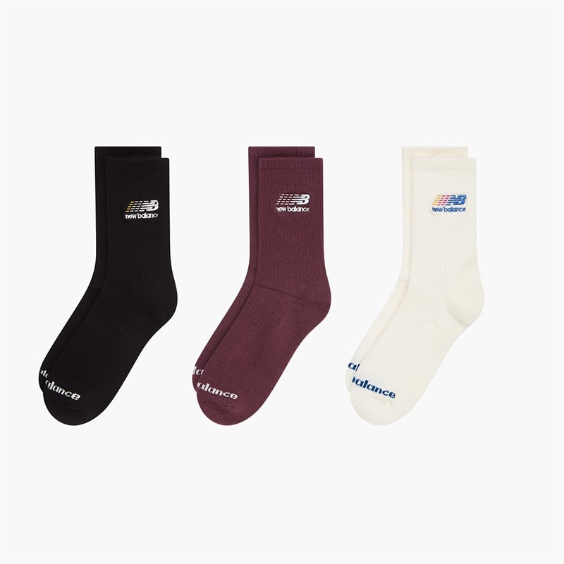 New Balance Broderi logo tre pak crew sokker Hvid/Sort/Burgundy - Billede 2