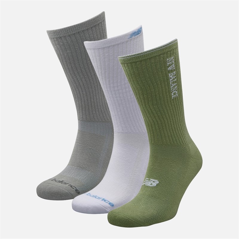 New Balance Multi logo tre pak crew sokker Hvid/Grå/Grøn - Billede 2