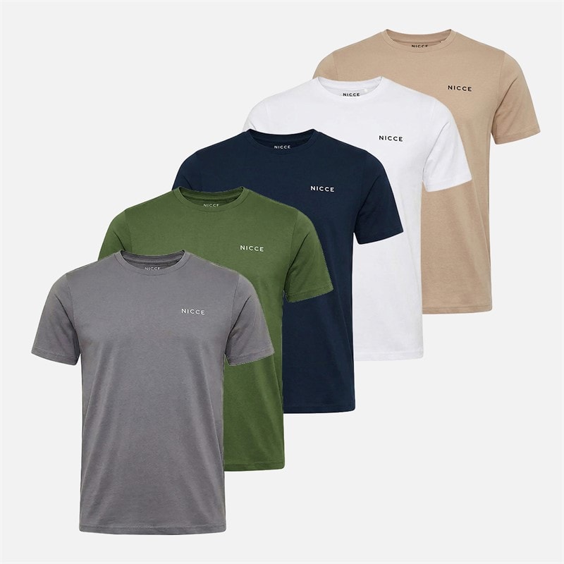 NICCE Herre Bardwell Fem Pak T-shirts Dark Stone/Steel Grey/Hvid/Navy/Khaki - Billede 1