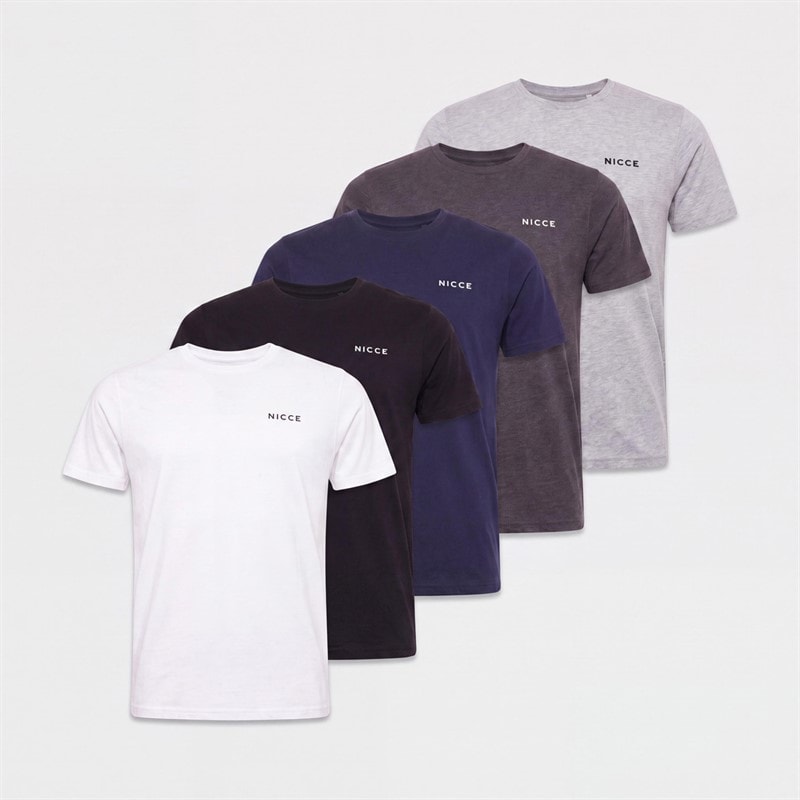NICCE Herre Ascott Fem Pak T-shirts Hvid/Sort/Grey Marl/Navy/Charcoal Marl - Billede 1