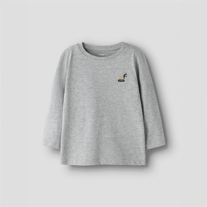 Name It Drenge Mini Vimpel Gravemaskine Langærmet T-shirt Grey Melange - Billede 1