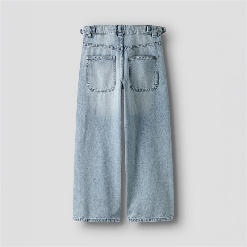 Name It Piger Bella Skater Spænde Jeans Light Blue Bleached Denim - Billede 5