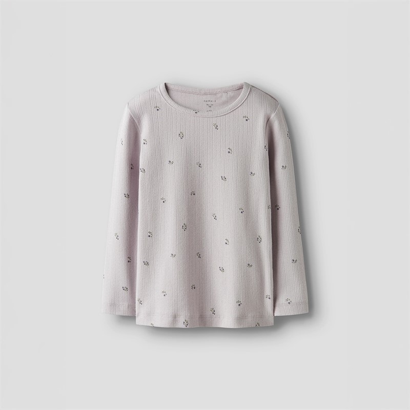 Name It Piger Bær Langærmet T-shirt Lilac Marble - Billede 1
