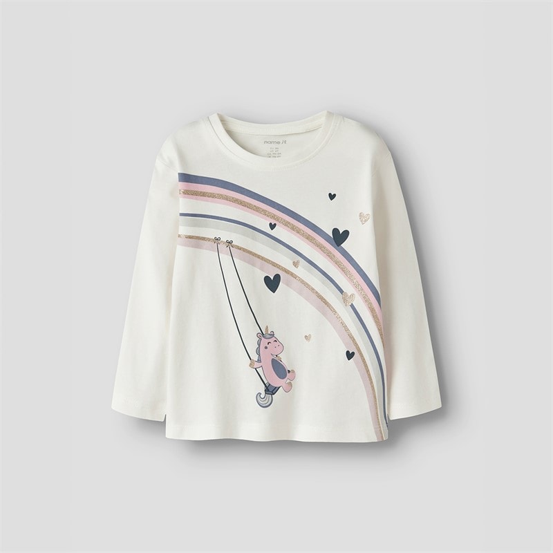 Name It Piger Valiane Langærmet T-shirt Cloud Dancer - Billede 1