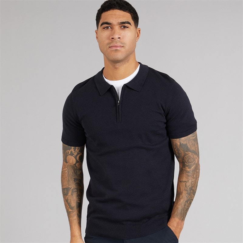 French Connection Herre S/S Bomuld Lynlås Strik Polo Skjorte Marine
