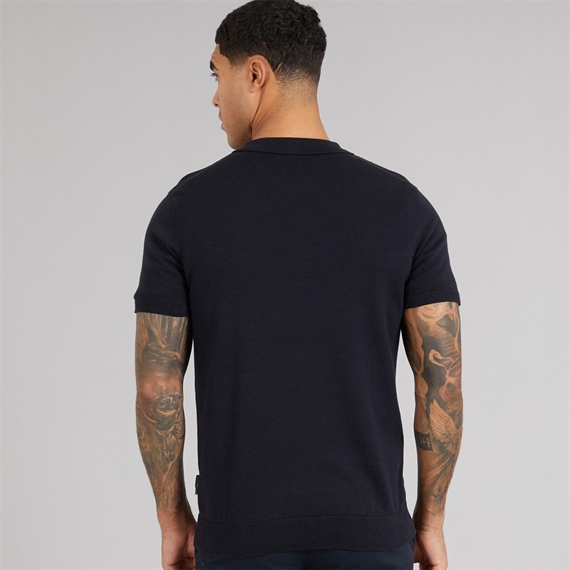 French Connection Herre S/S Bomuld Lynlås Strik Polo Skjorte Marine - Billede 2