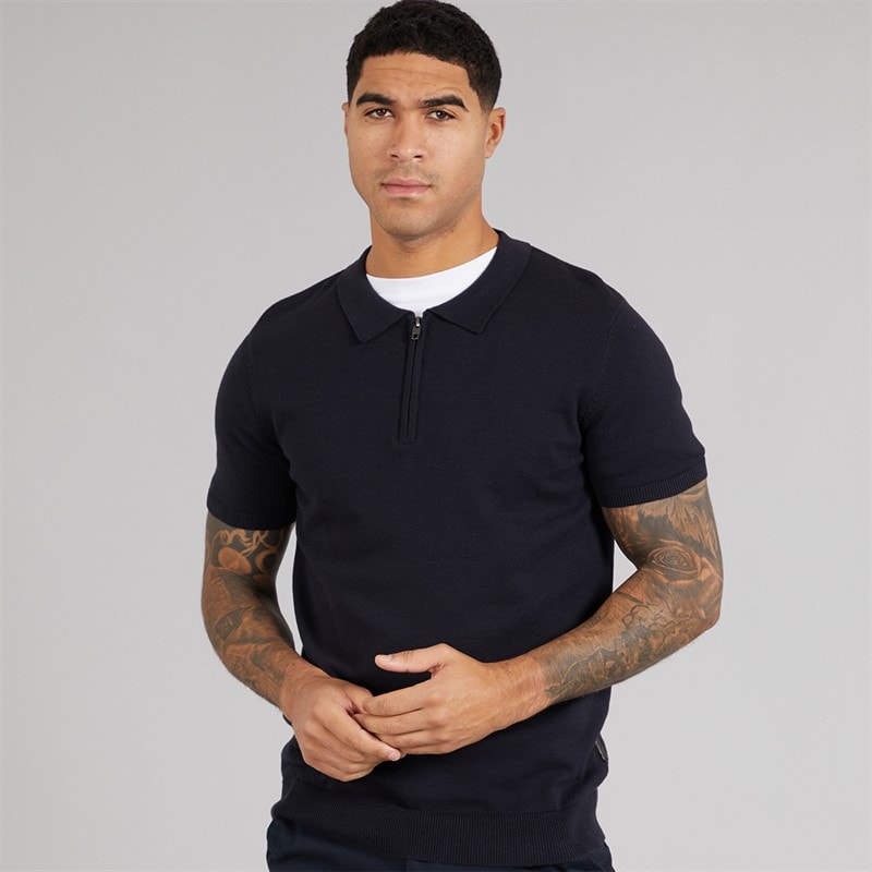 French Connection Herre S/S Bomuld Lynlås Strik Polo Skjorte Marine - Billede 3
