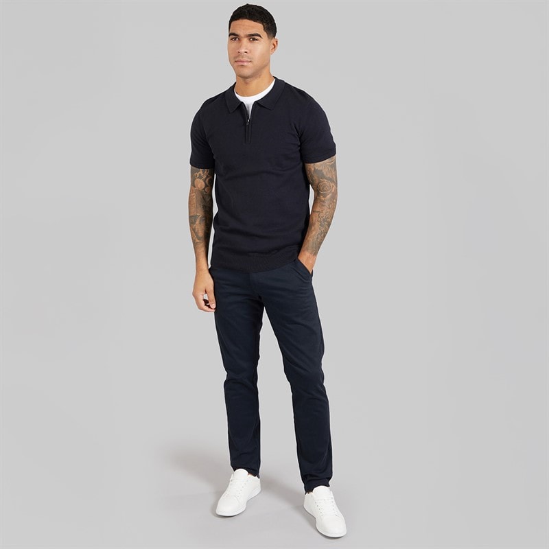 French Connection Herre S/S Bomuld Lynlås Strik Polo Skjorte Marine - Billede 4