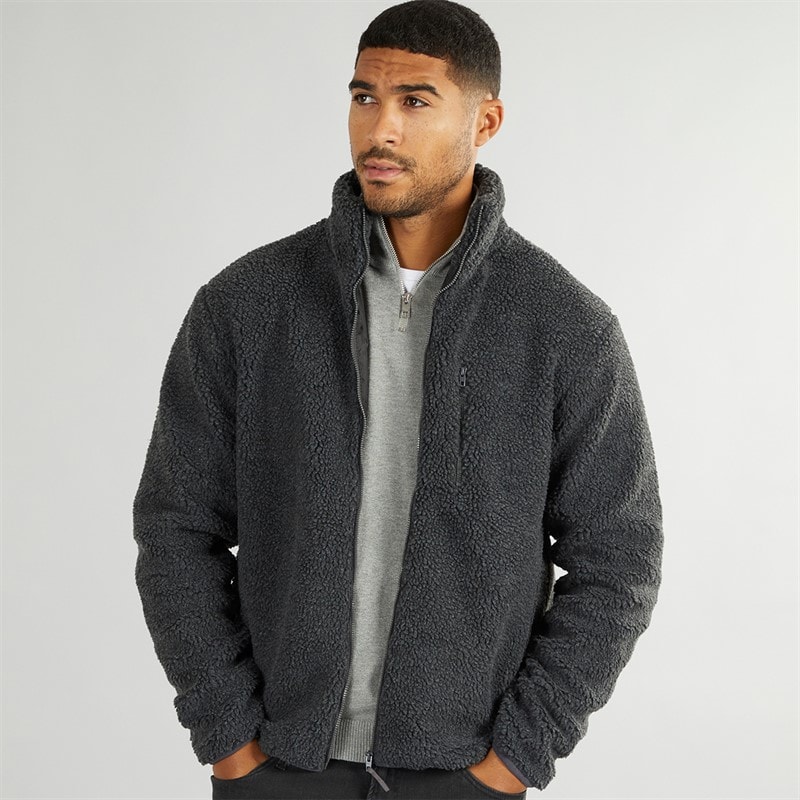 French Connection Herre Borg Fleece med Høj Hals Mørkegrå Mel
