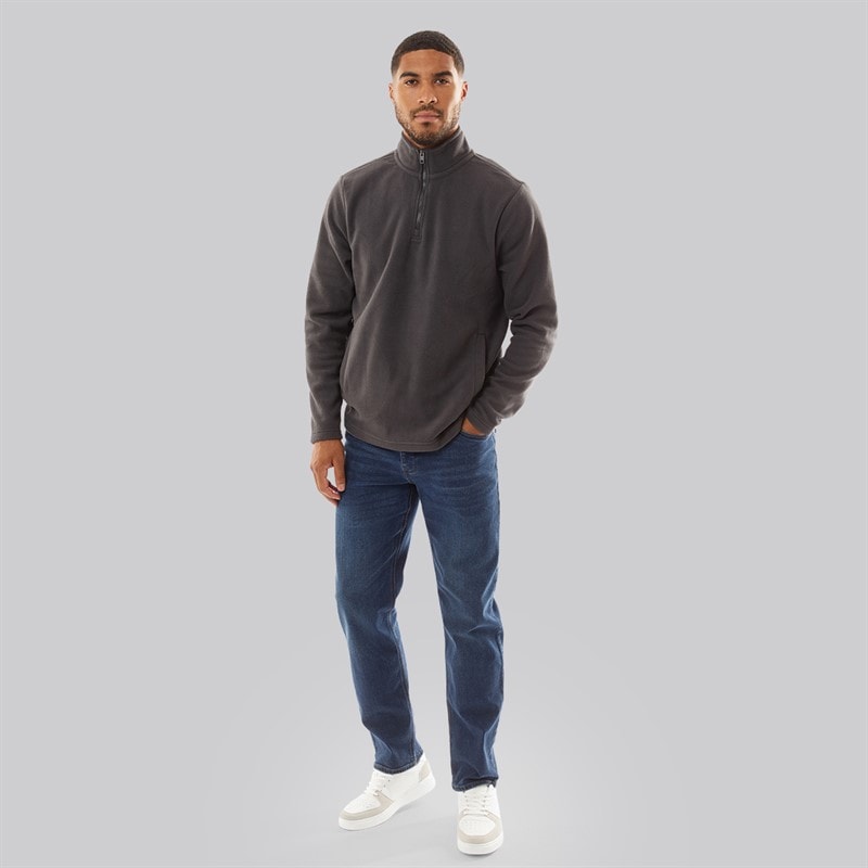 French Connection Herre 1/2 lynlås mikro fleece antracit melange - Billede 4