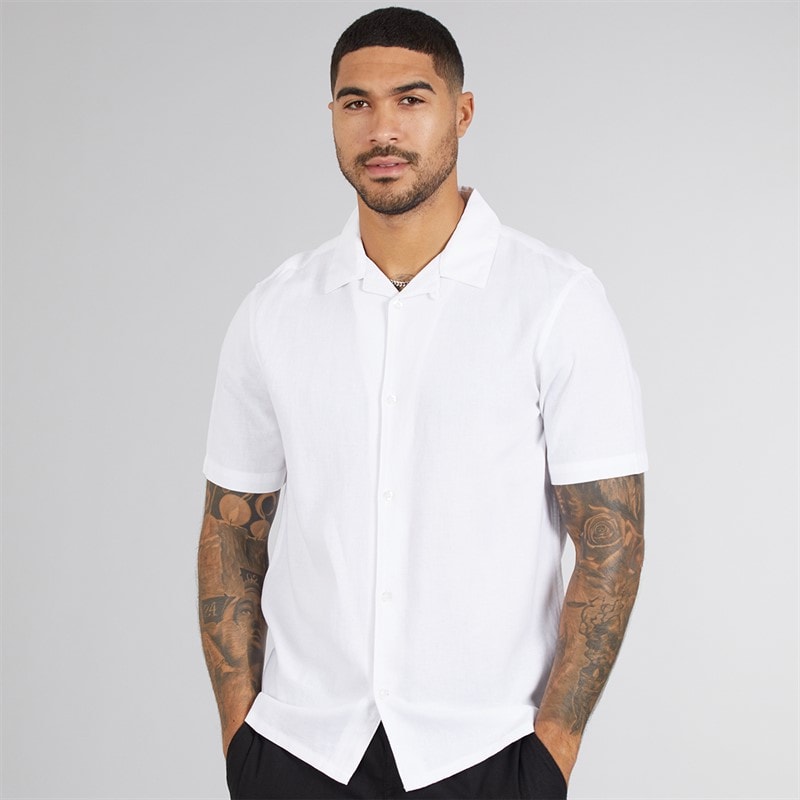 French Connection Herre Linen Skjorter med korte ærmer Hvid - Billede 3