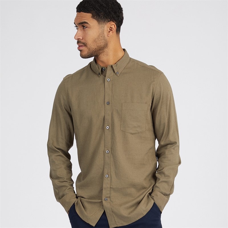 French Connection Herre Linen Langærmet shirts kakigrøn