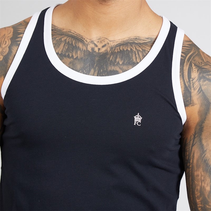 French Connection Herre Rundhalsvest Marine/Hvid - Billede 3