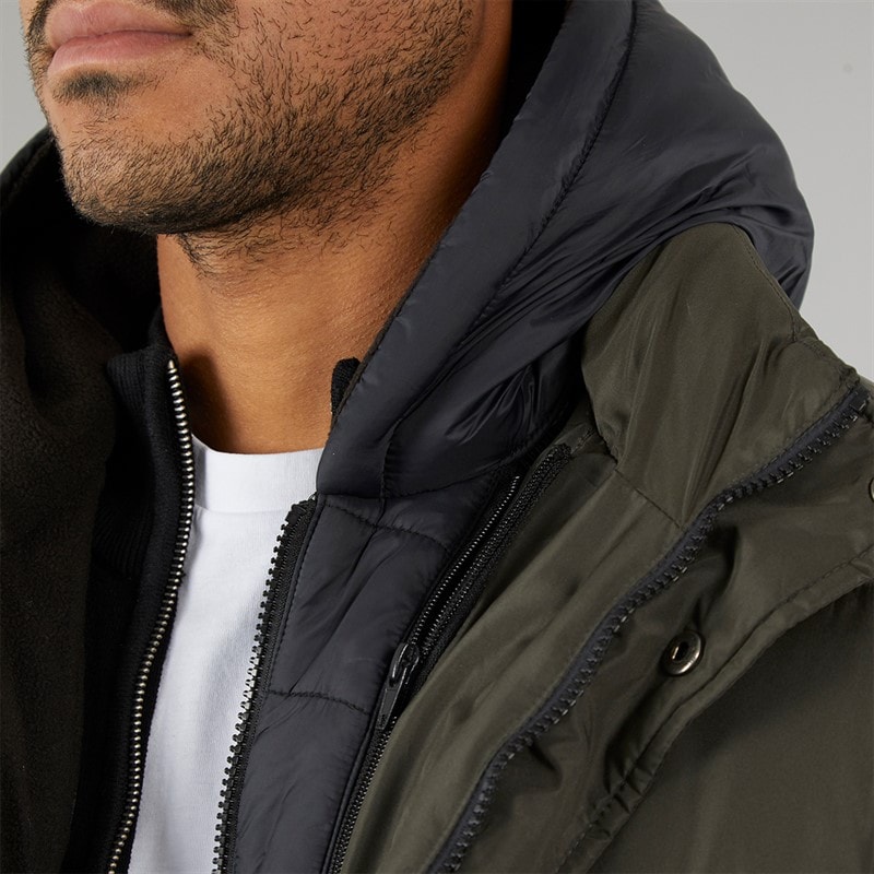 French Connection Herre Row Mid Fleece Jakke Khaki - Billede 3