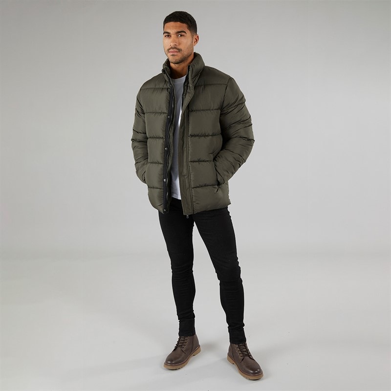 French Connection Herre Row Mid Fleece Jakke Khaki - Billede 4
