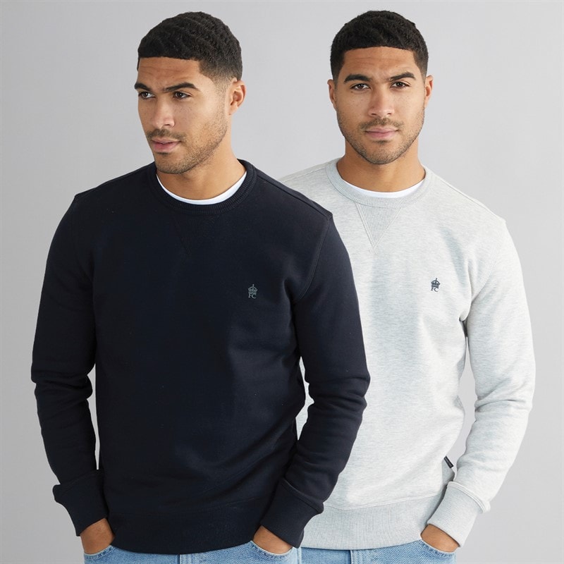 French Connection Herre FC Crew To Pak Sweatshirts Multi 3 - Marine / Lys Grå Marl - Billede 1