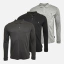 French Connection Herre 3 pak langærmede polo skjorter Multi 1 - Black/Charcoalmel/Lgm