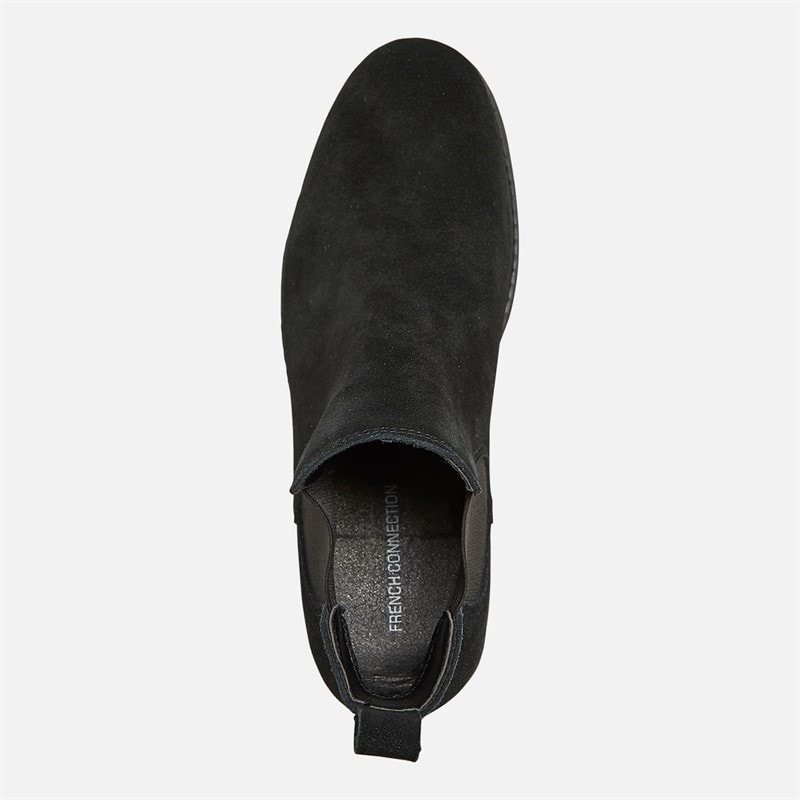 French Connection Herre FC Suede Chelsea Støvler med Knopper Sort Suede - Billede 4