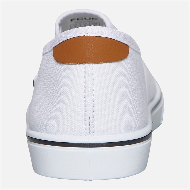 French Connection Herre FCUK Deck Slip On Lærred sko Hvid/Tan At Heel - Billede 3