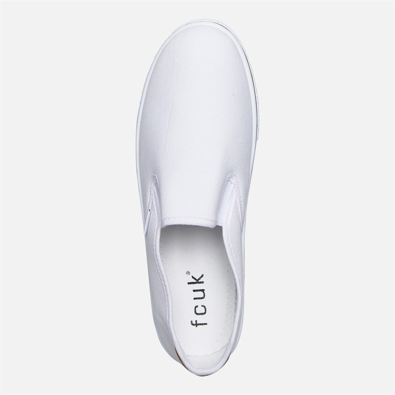 French Connection Herre FCUK Deck Slip On Lærred sko Hvid/Tan At Heel - Billede 4