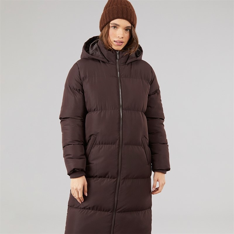French Connection Dame Række Lang Puffer Frakke Chocolate - Billede 5