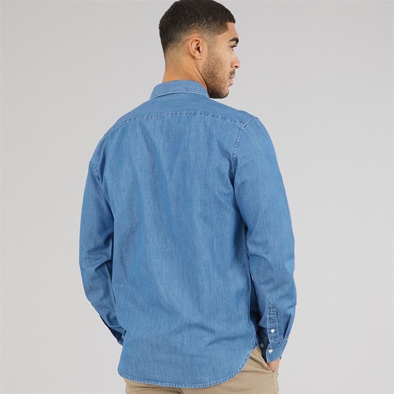 French Connection Herre Langærmet Denim Skjorte Mid Wash - Billede 2