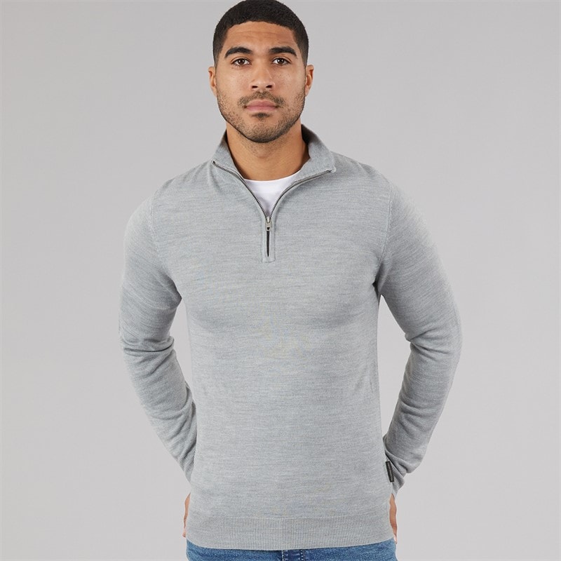 French Connection Herre Cash Halv Lynlås Sweater Light Grey Mel - Billede 1