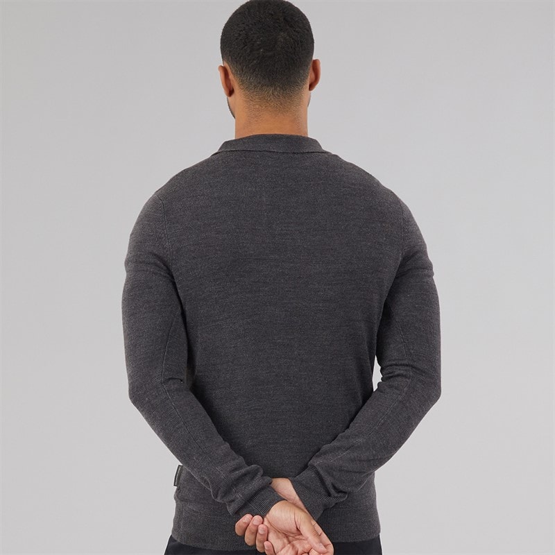 French Connection Herre Cash Langærmet Poloshirt sort Charcoal Mel - Billede 2