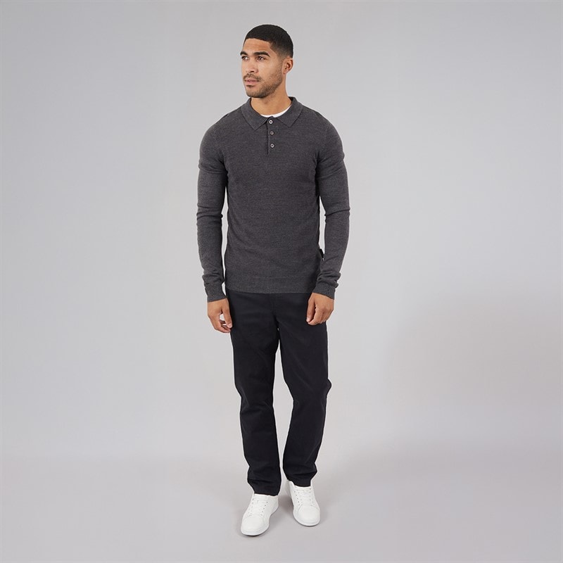 French Connection Herre Cash Langærmet Poloshirt sort Charcoal Mel - Billede 3