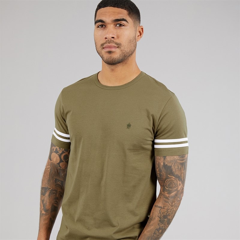 French Connection Herre Arm Striber T-shirt Lys Khaki/Hvid Lt Khaki/Hvid