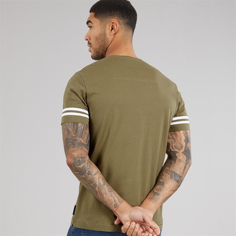 French Connection Herre Arm Striber T-shirt Lys Khaki/Hvid Lt Khaki/Hvid - Billede 2