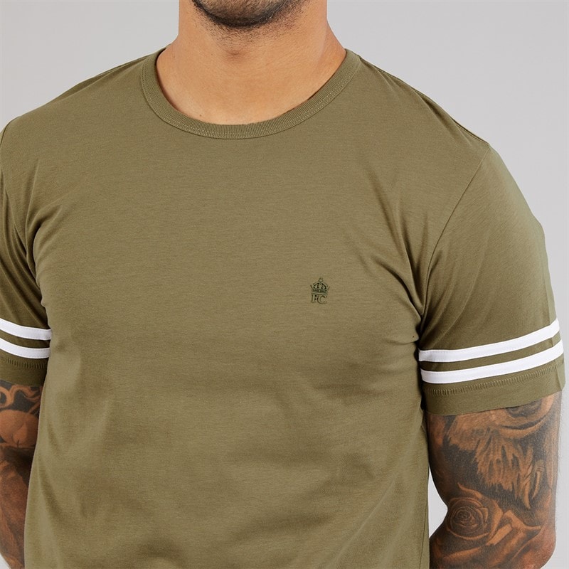 French Connection Herre Arm Striber T-shirt Lys Khaki/Hvid Lt Khaki/Hvid - Billede 3