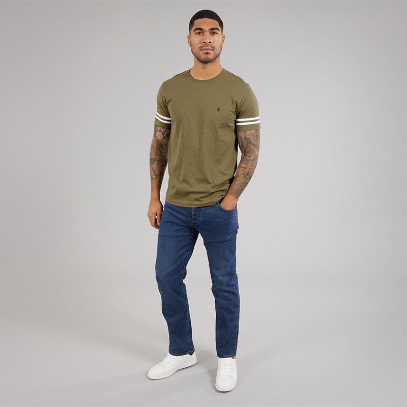 French Connection Herre Arm Striber T-shirt Lys Khaki/Hvid Lt Khaki/Hvid - Billede 4