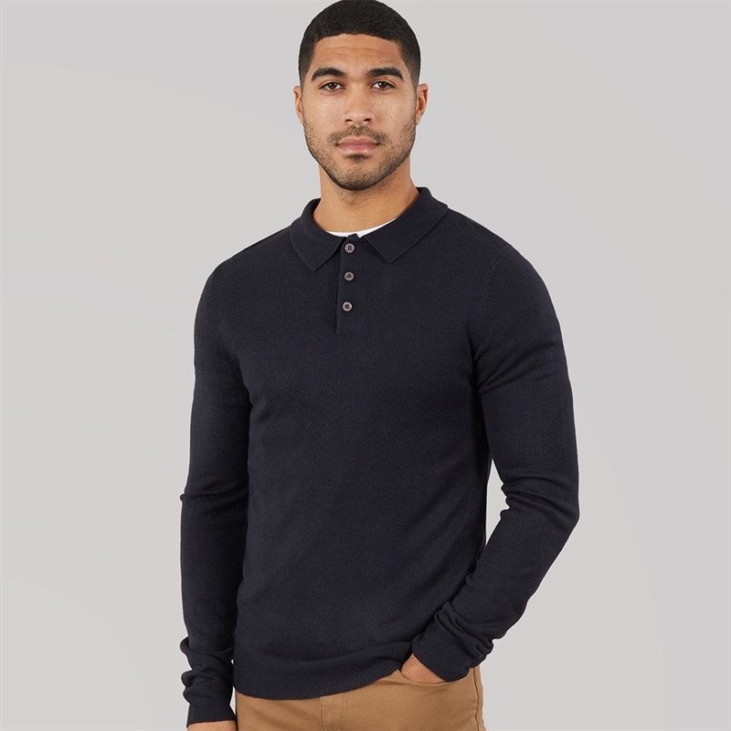 French Connection Herre Cash Langærmet Polo Shirt Marine - Billede 1