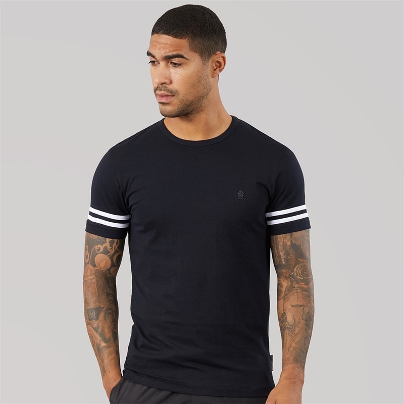 French Connection Herre Arm Striber T Shirt Marineblå/Hvid - Billede 1