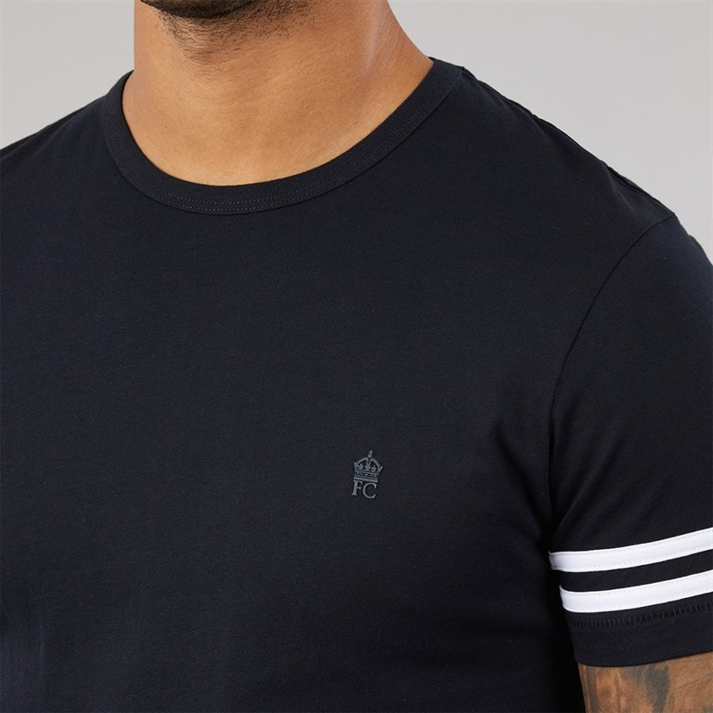 French Connection Herre Arm Striber T Shirt Marineblå/Hvid - Billede 3
