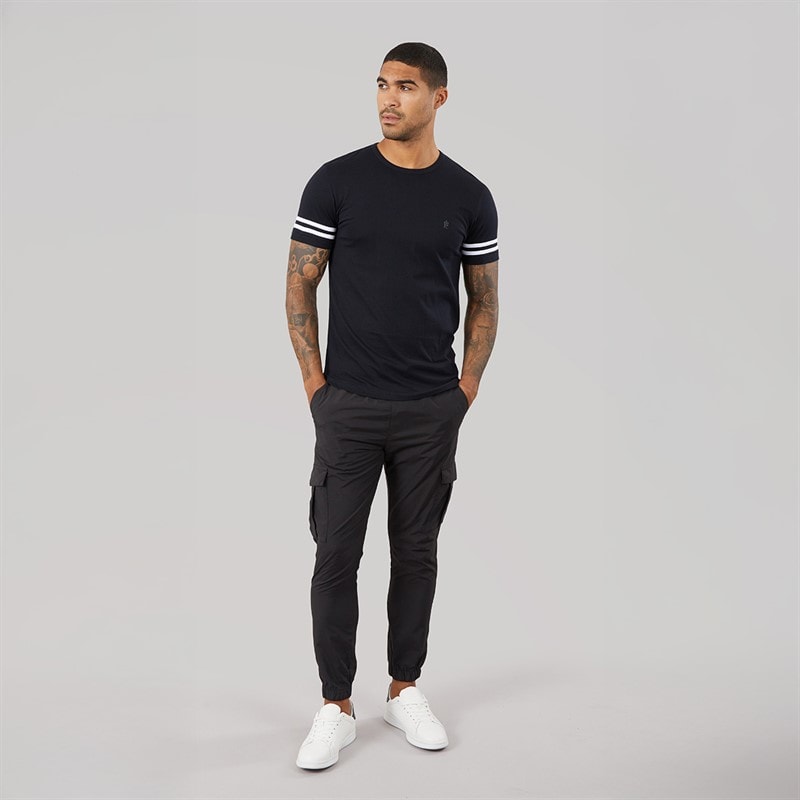 French Connection Herre Arm Striber T Shirt Marineblå/Hvid - Billede 4