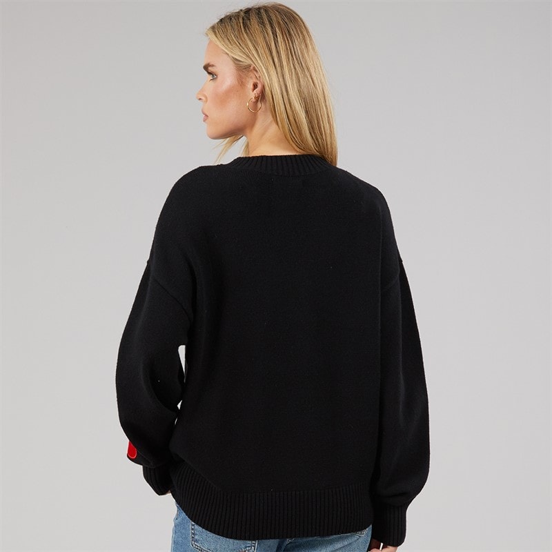 French Connection Dame Hjerte Appliq Crew Sweater Sort/Lipstick Red - Billede 2